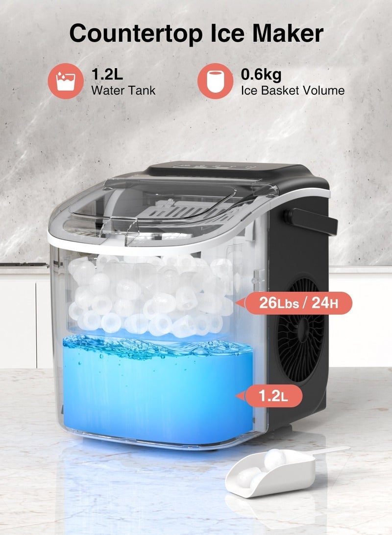 كراونفول مصنع الثلج كراونفول للتجميد على الطاولة مع مقبض, مصنع ثلج ذاتي التنظيف مع ملعقة وسلة, 12 كجم/24 ساعة, 9 مكعبات في 6 دقائق, آلة ثلج صغيرة محمولة مع ملعقة وسلة للمنزل والمطبخ والمكتب والبار والحفلات - Image 5